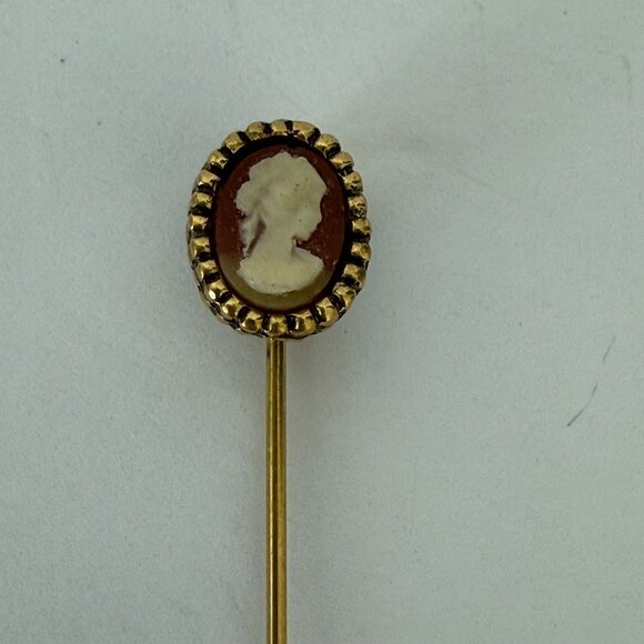 Vintage Gold Cameo Stick Pin With Ornate Frame 2.5" - Picture 2 of 5